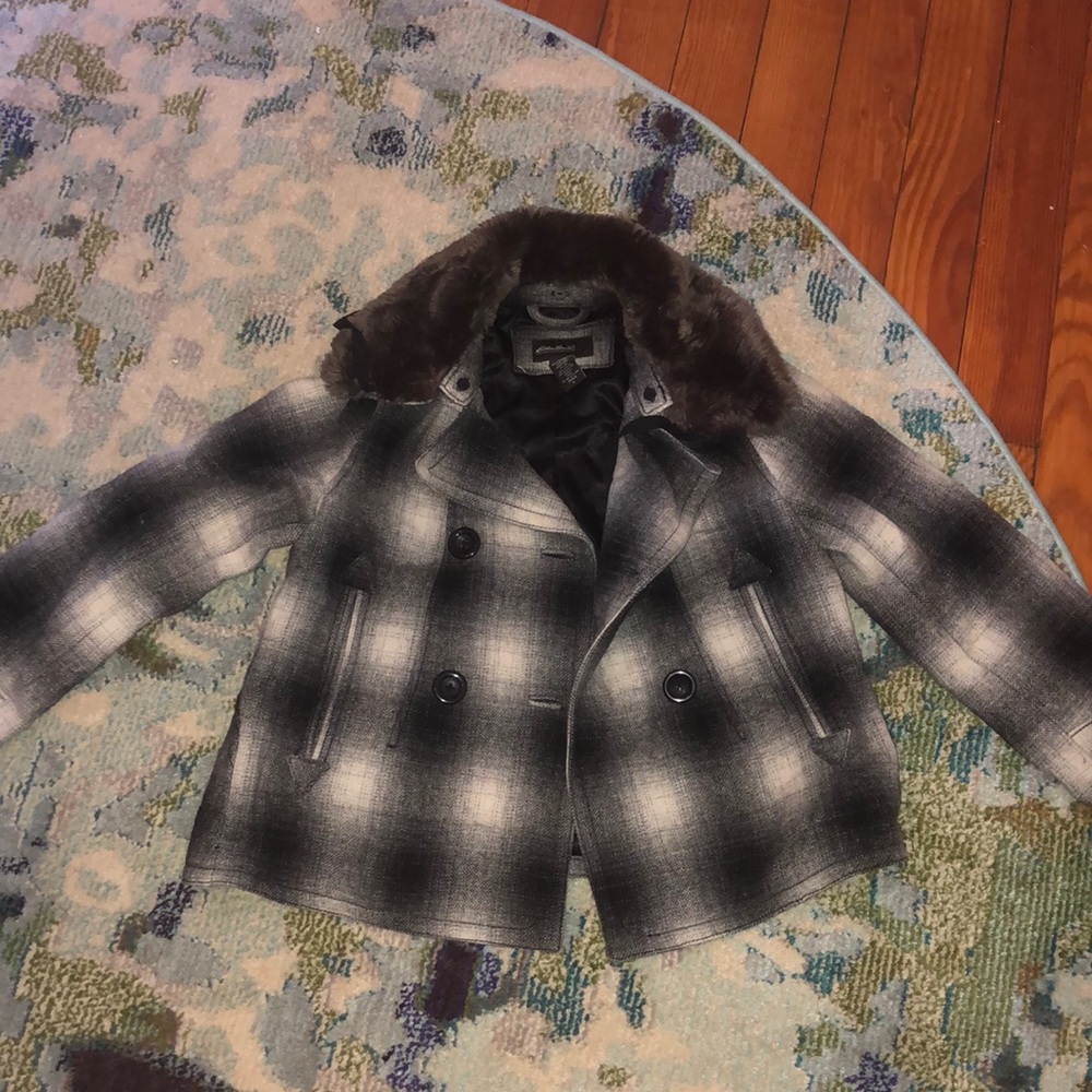 Eddie Bauer Women’s Petite Small Wool Jacket with removable faux fur